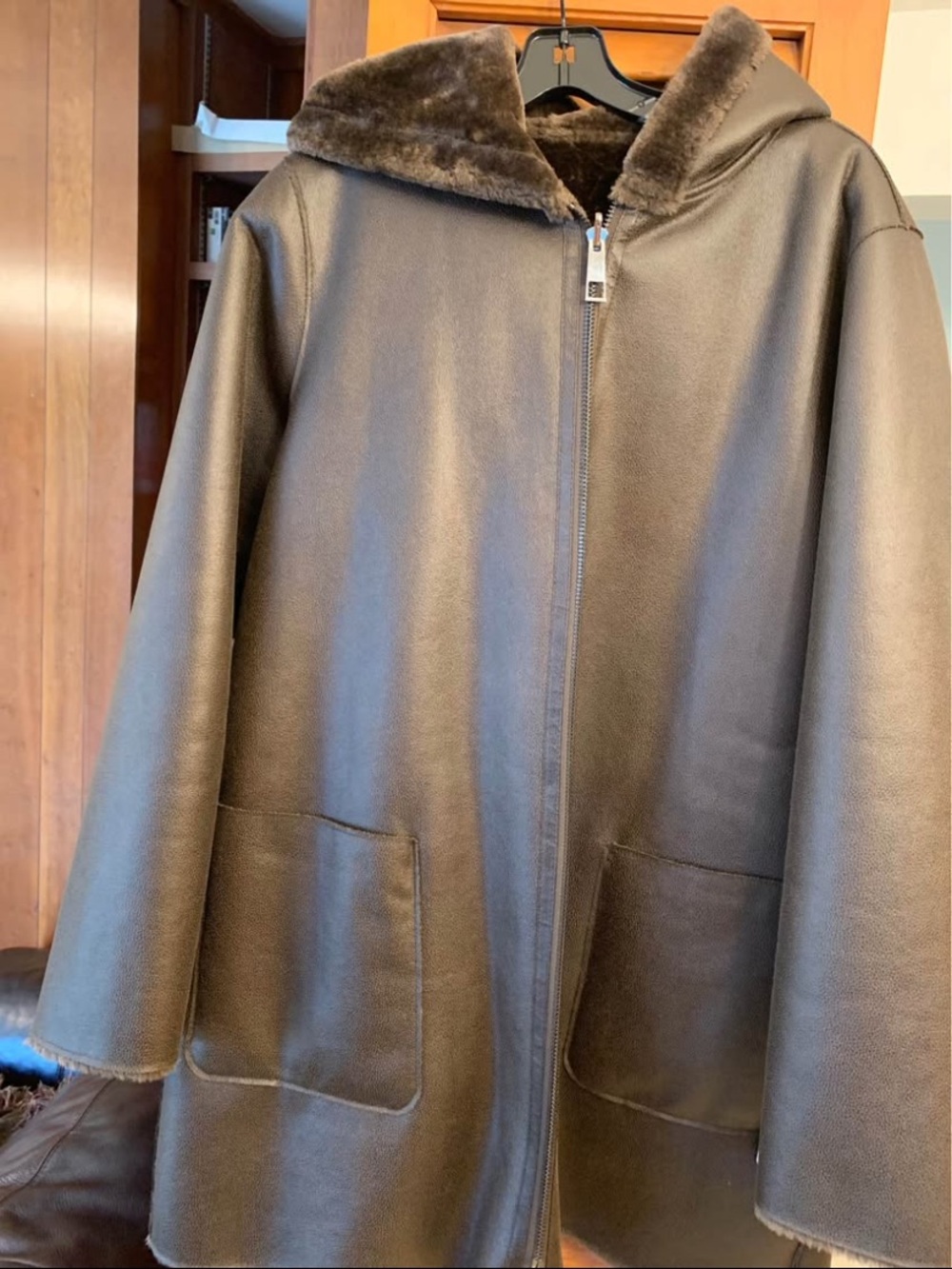 Marina Rinaldi Dark Brown Hooded Shearling Coat